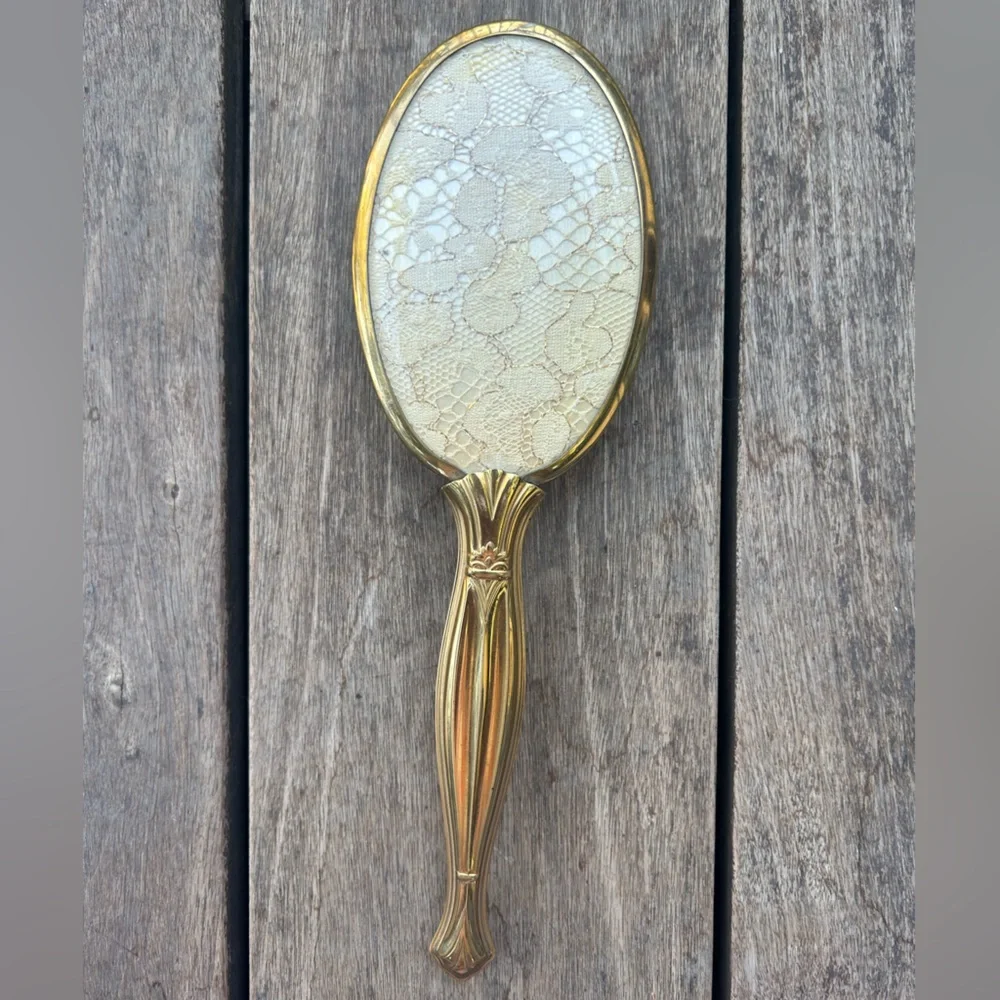 Vintage 70’s Vanity Hair Brush Lace Detail Gold Tone w/ Removable Brush Head